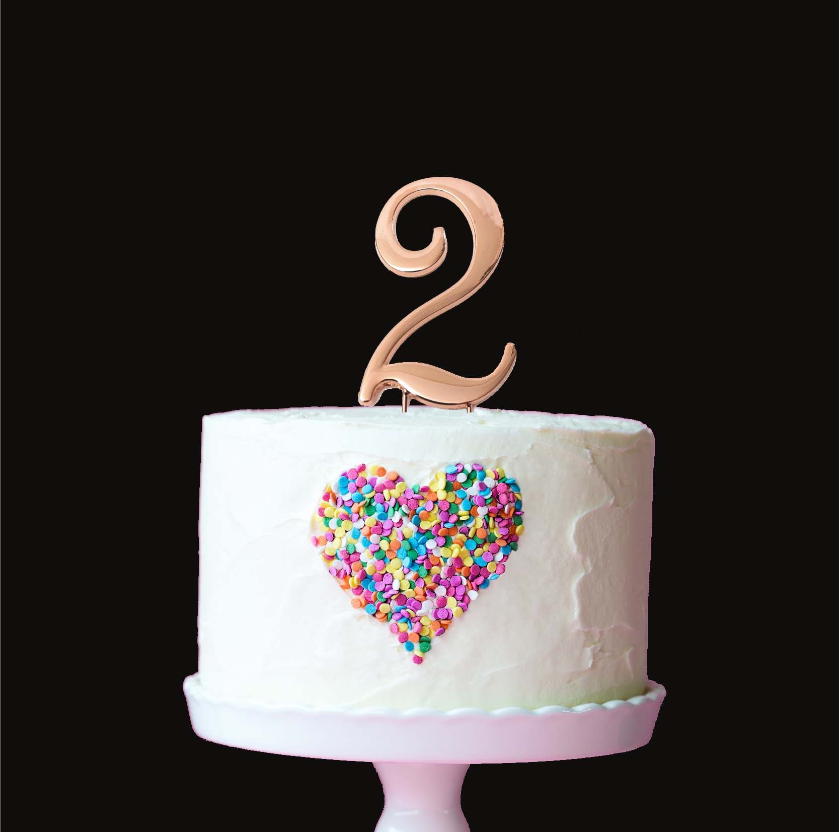Cake & Candle Cake Topper Number 2 Rose Gold 7cm