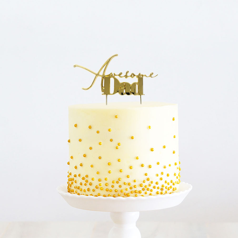 Cake & Candle Metal Cake Topper Awesome Dad Gold