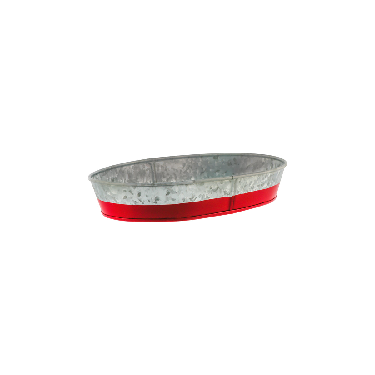 Chef Inox Coney Island Oval Galvanised Tray with Red Base 240x150x45mm