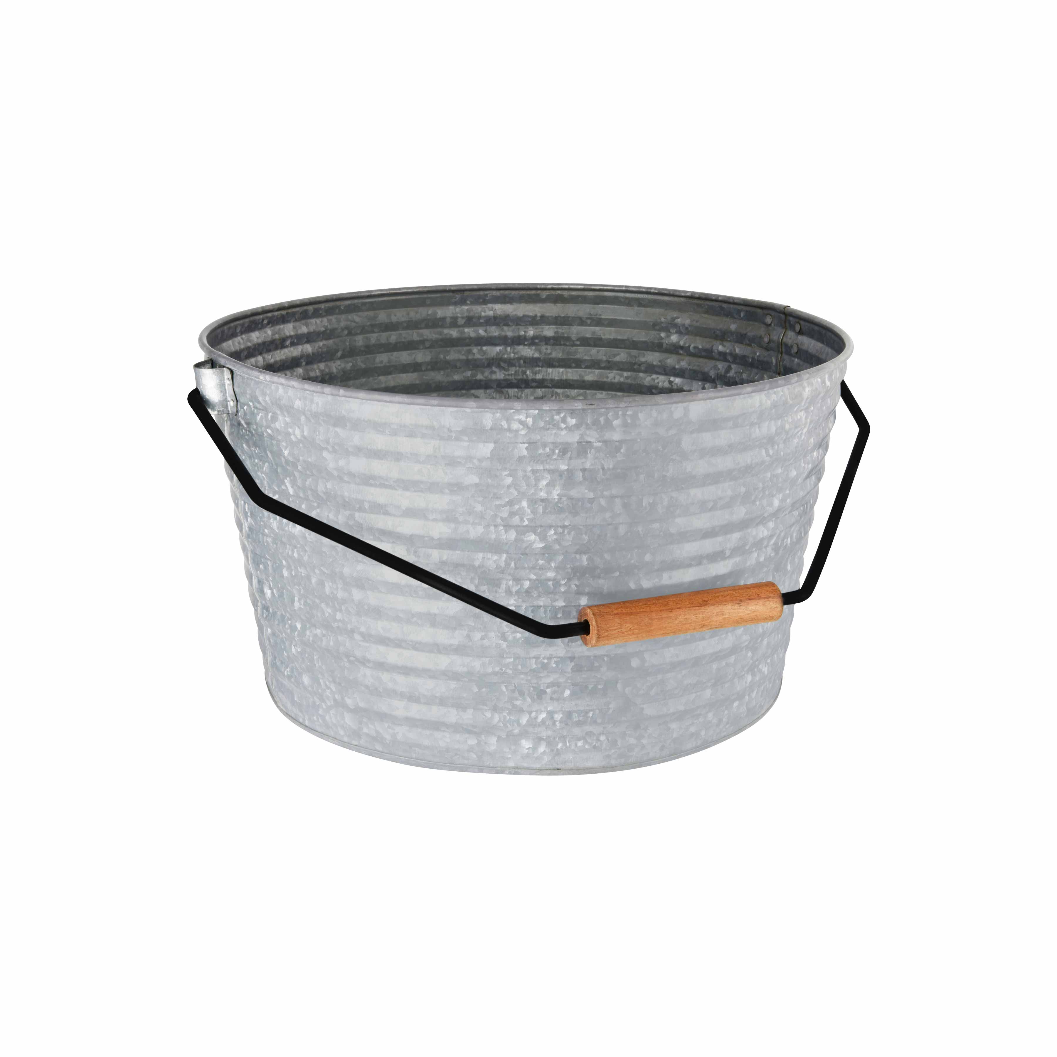 Chef Inox Coney Island Beverage Tub Galvanised with Black & Wood Handle 450x340mm