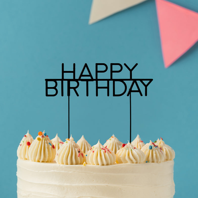 Cake & Candle Matte Black Metal Cake Topper Caps Happy Birthday