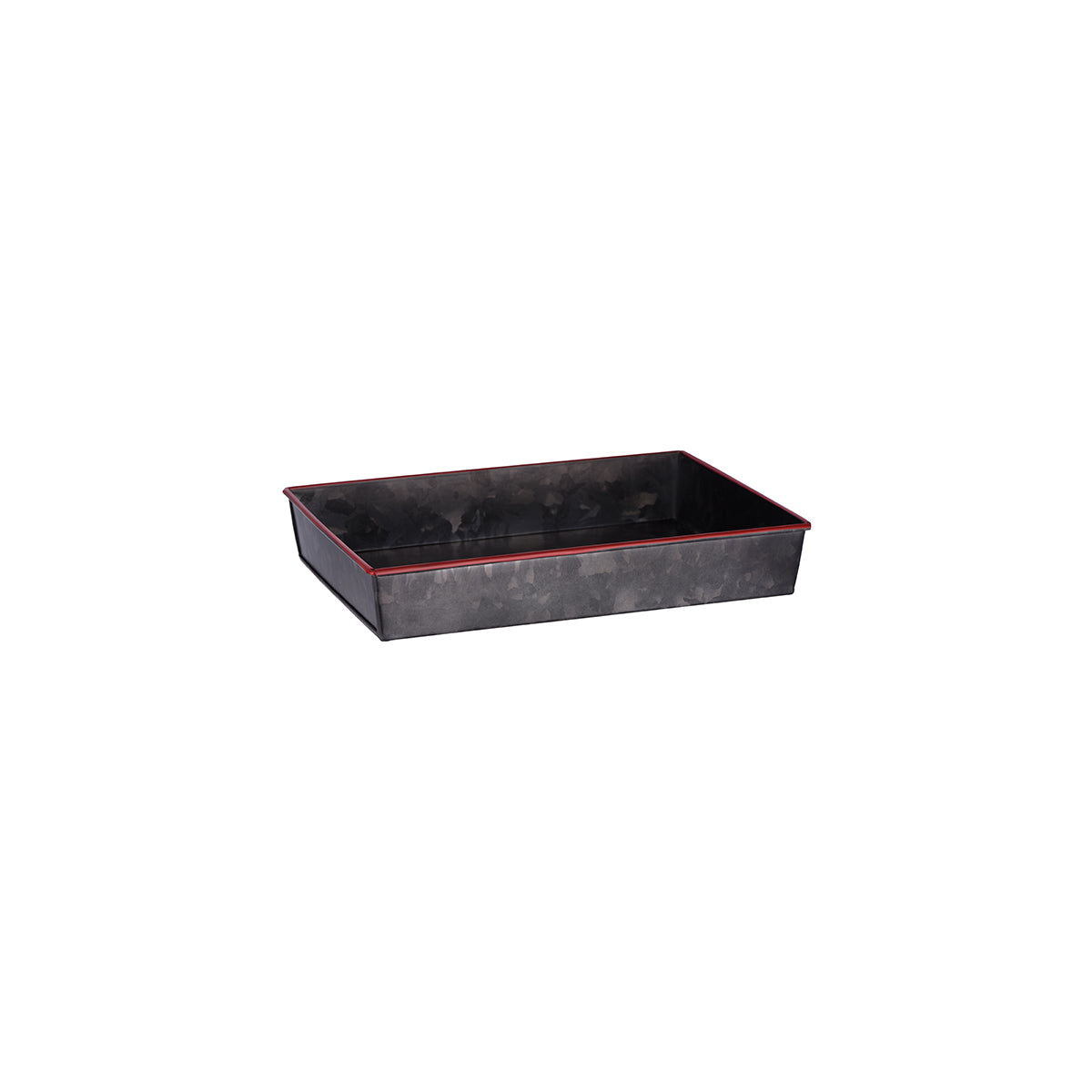 Chef Inox Coney Island Rectangular Flared Black Galvanised Tray with Red Rim 240x160x40mm