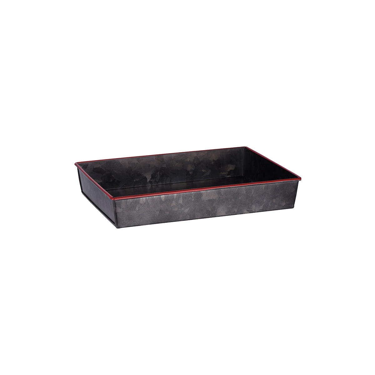 Chef Inox Coney Island Rectangular Flared Black Galvanised with Red Rim Tray 270x190x45mm