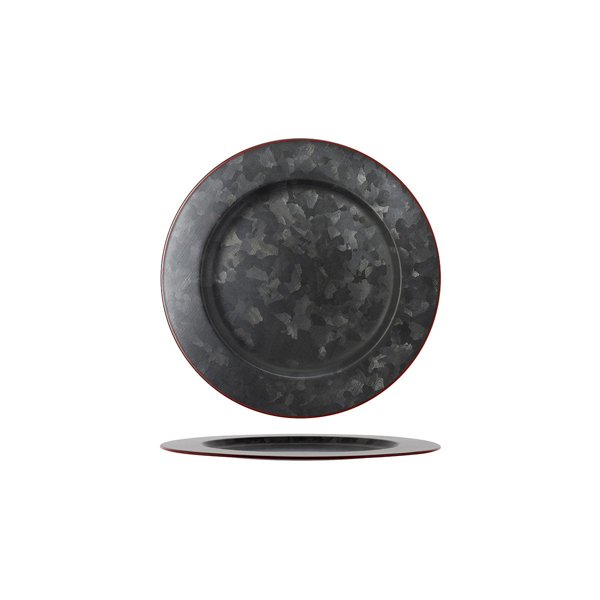 Chef Inox Round Plate Wide Rim Black Galvanised with Red Rim 230mm