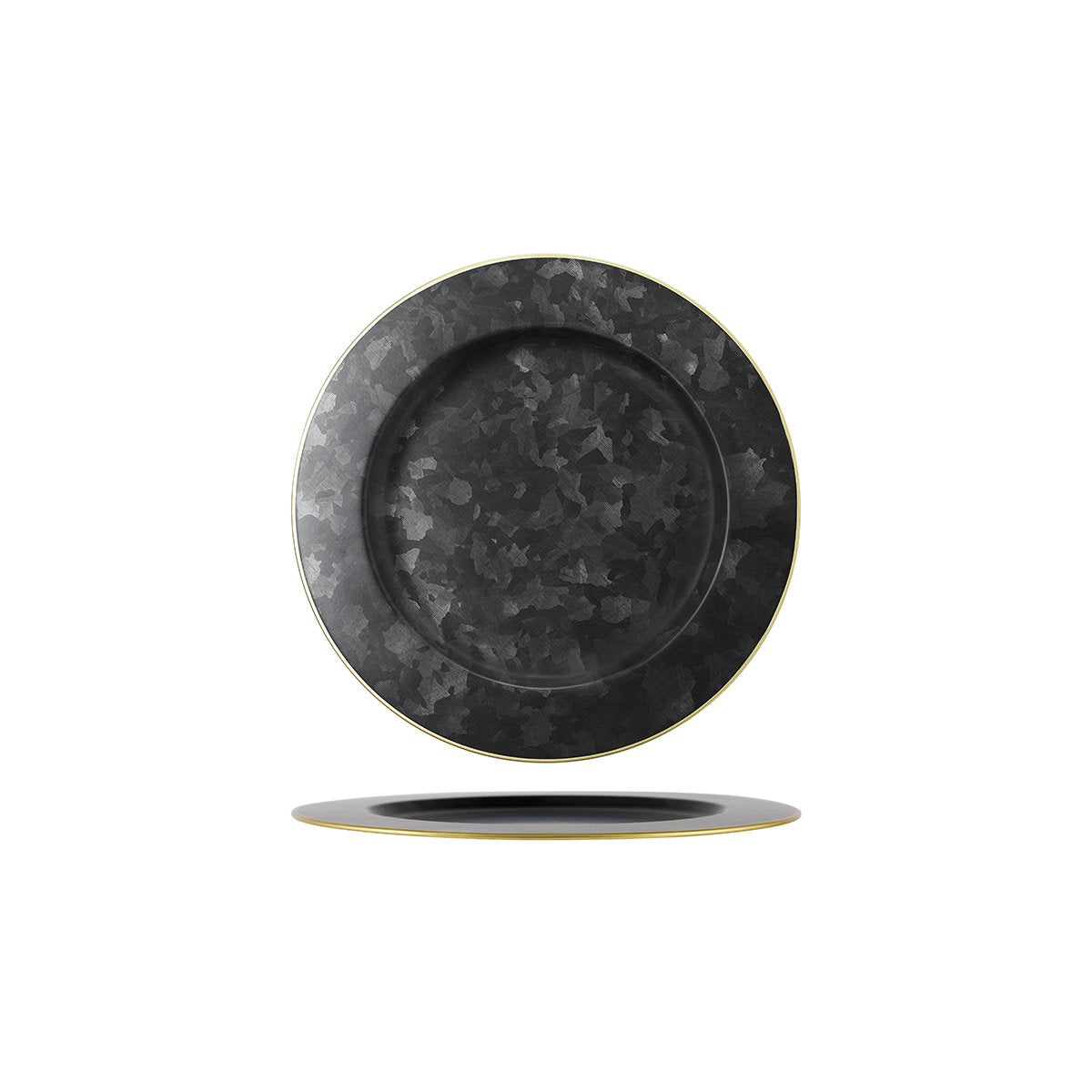 Chef Inox Round Plate Wide Rim Black Galvanised with Gold Rim 230mm