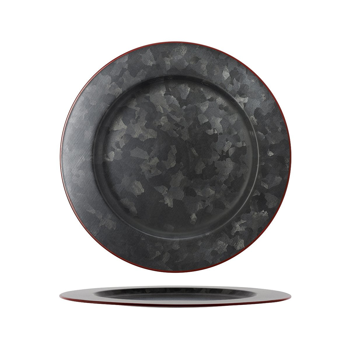 Chef Inox Round Plate Wide Rim Black Galvanised with Red Rim 280mm