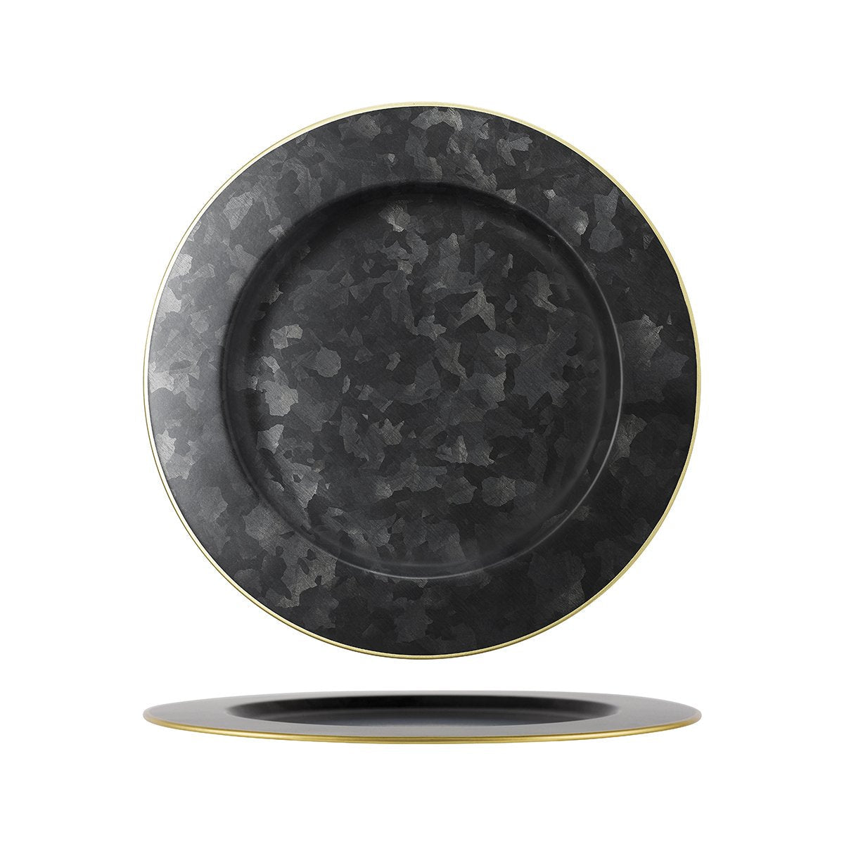 Chef Inox Round Plate Wide Rim Black Galvanised with Gold Rim 280mm