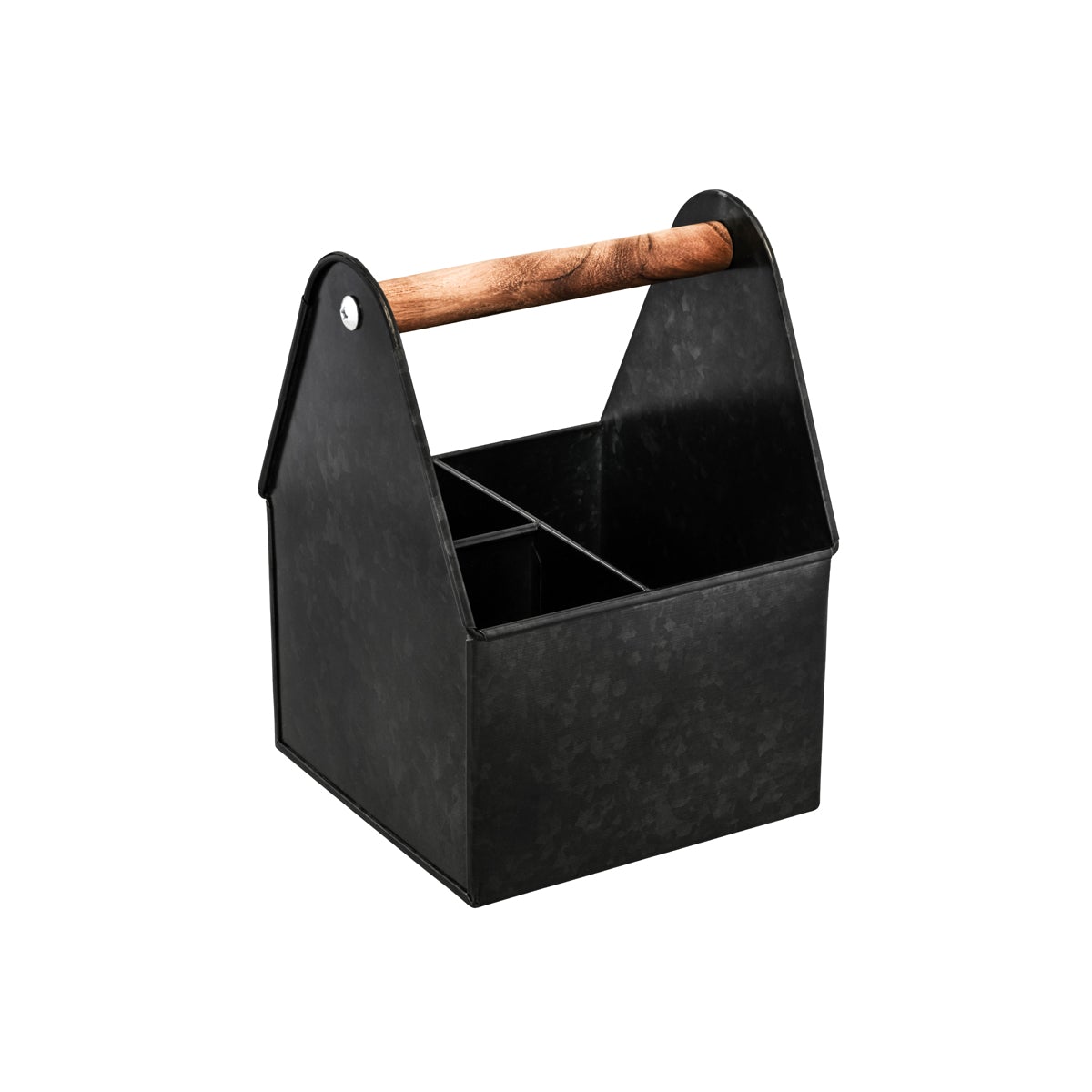 Chef Inox Coney Island 3-Compartment Utensil Black Caddy with Wood Handle 170x170x230mm