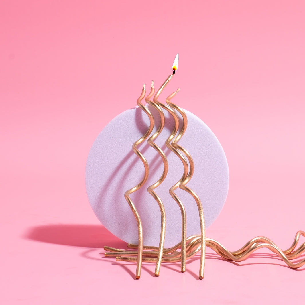 Cake & Candle Swirly Cake Candles Gold 13cm 16 Pack