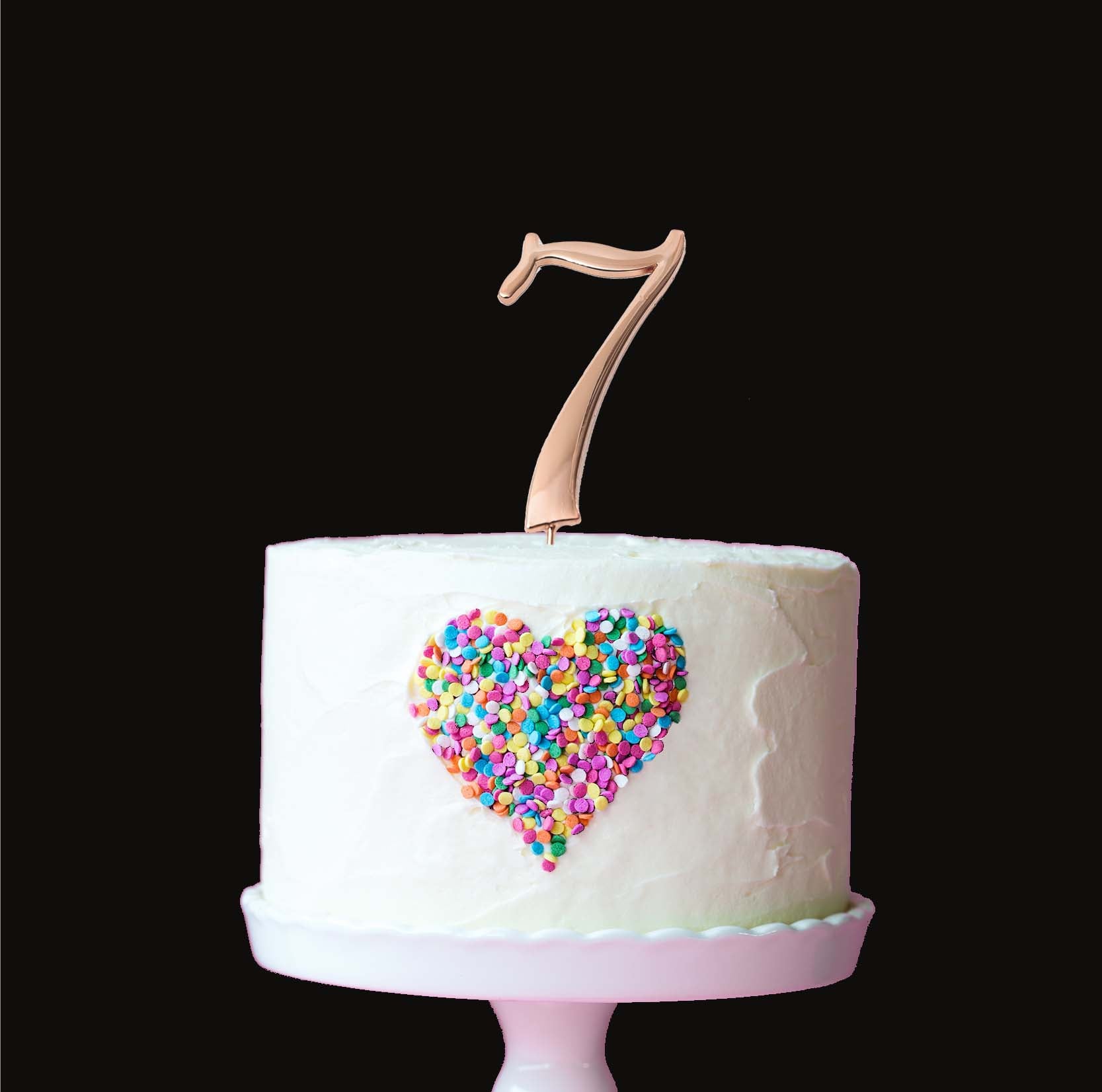 Cake & Candle Cake Topper Number 7 Rose Gold 7cm