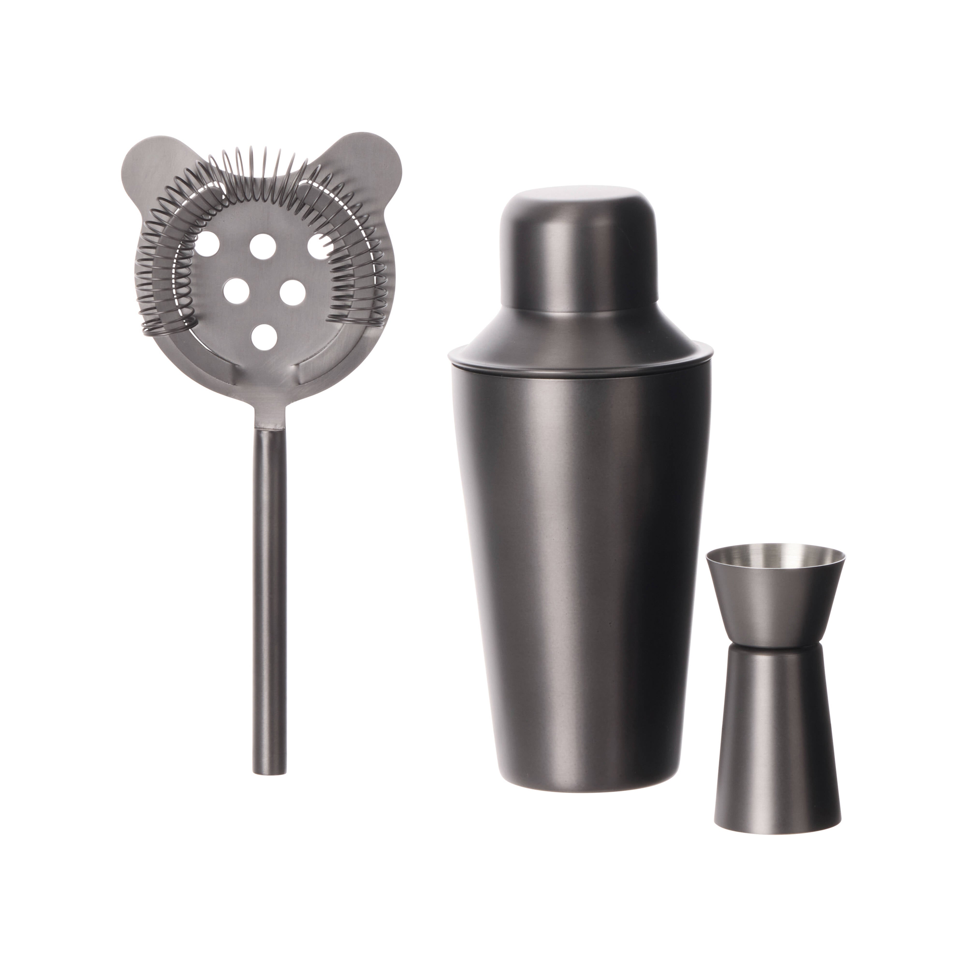Davis & Waddell 3 Piece Bar Set Black & Silver
