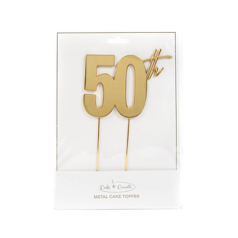 Cake & Candle Metal Cake Topper 50th Gold