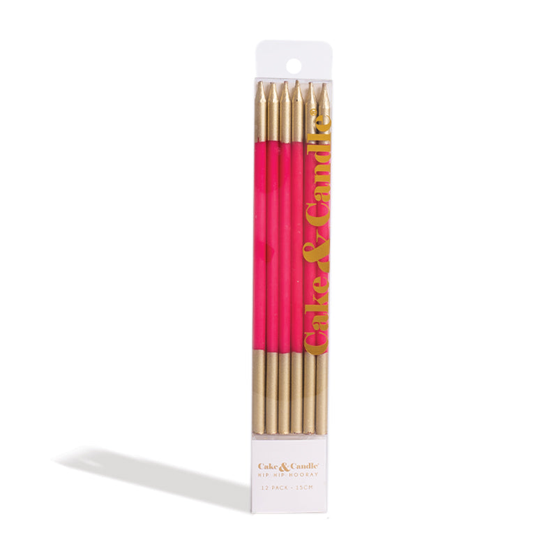 Cake & Candle Double Dipped Cake Candles Gold & Hot Pink 15cm 12 Pack