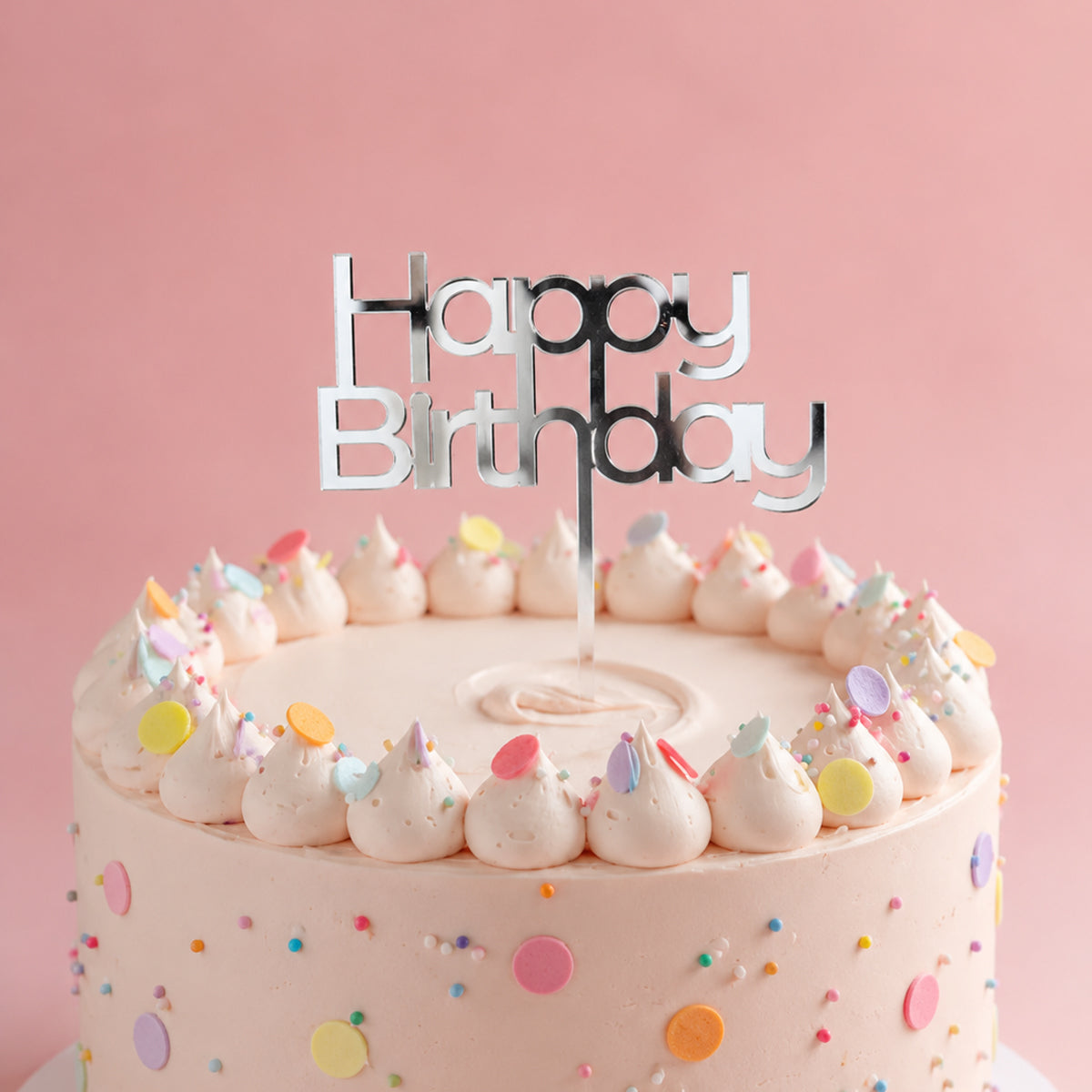 Cake & Candle Mirror Happy Birthday 2 Cake Topper Silver