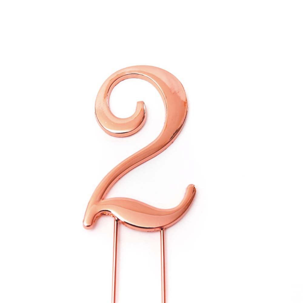 Cake & Candle Cake Topper Number 2 Rose Gold 7cm