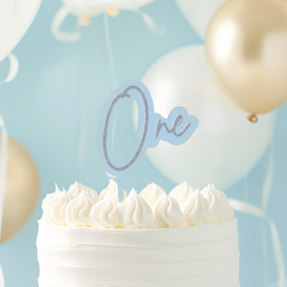 Cake & Candle Layered Cake Topper 1 Silver Light Blue
