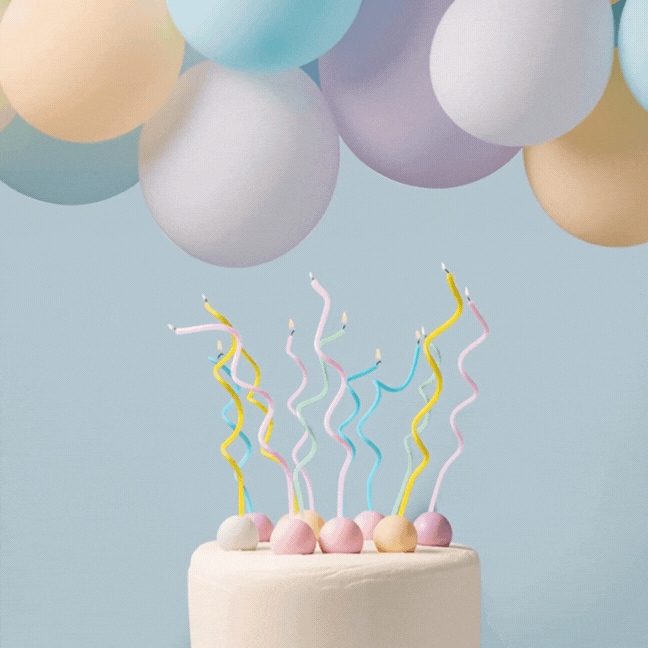 Cake & Candle Swirly Cake Candles Pastel Rainbow 13cm 16 Pack