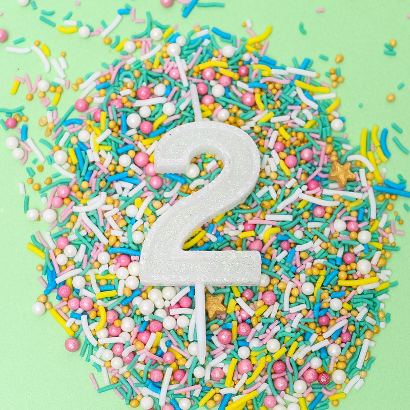 Cake & Candle Mini Glitter Candle White Number 2
