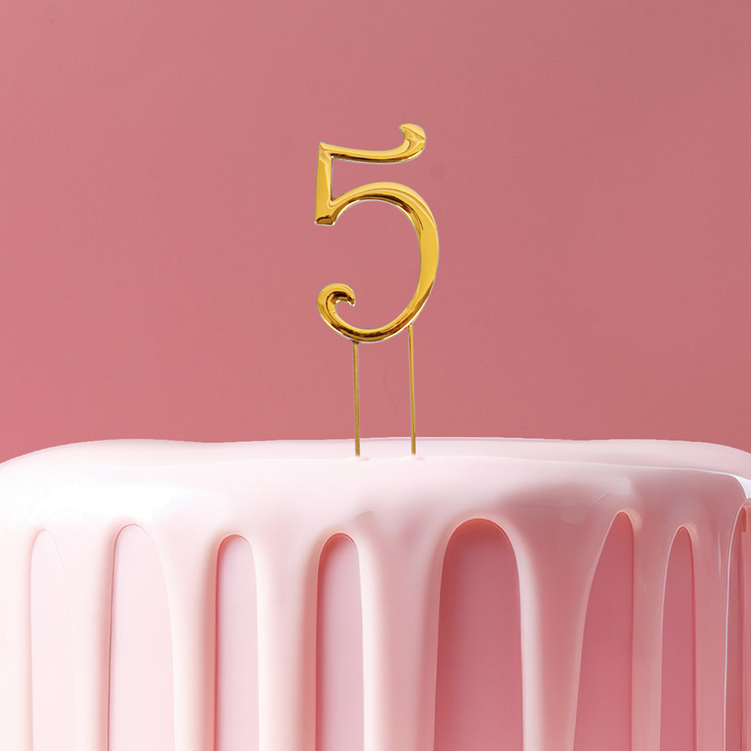 Cake & Candle Cake Topper Number 5 Gold 7cm