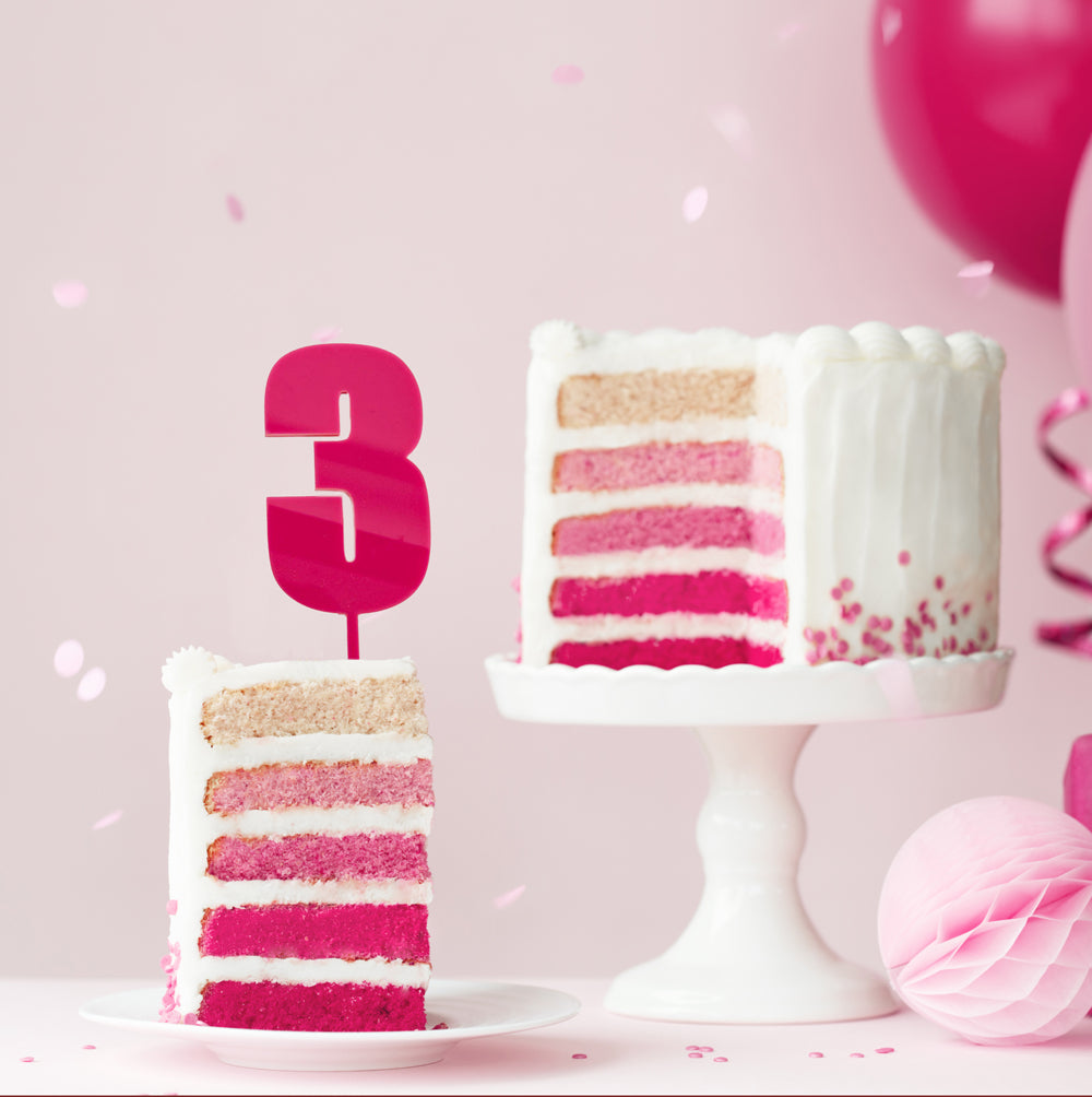Cake & Candle Mega Number 3 Cake Topper Pink
