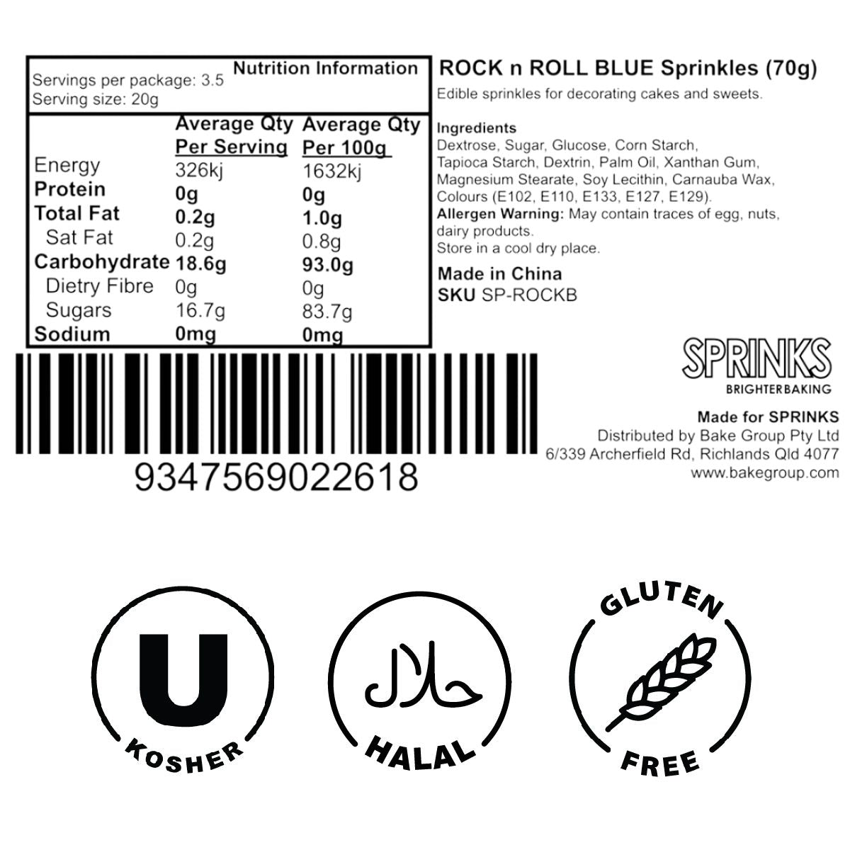 Sprinks Rock N Roll Sprinkles Blue 70g