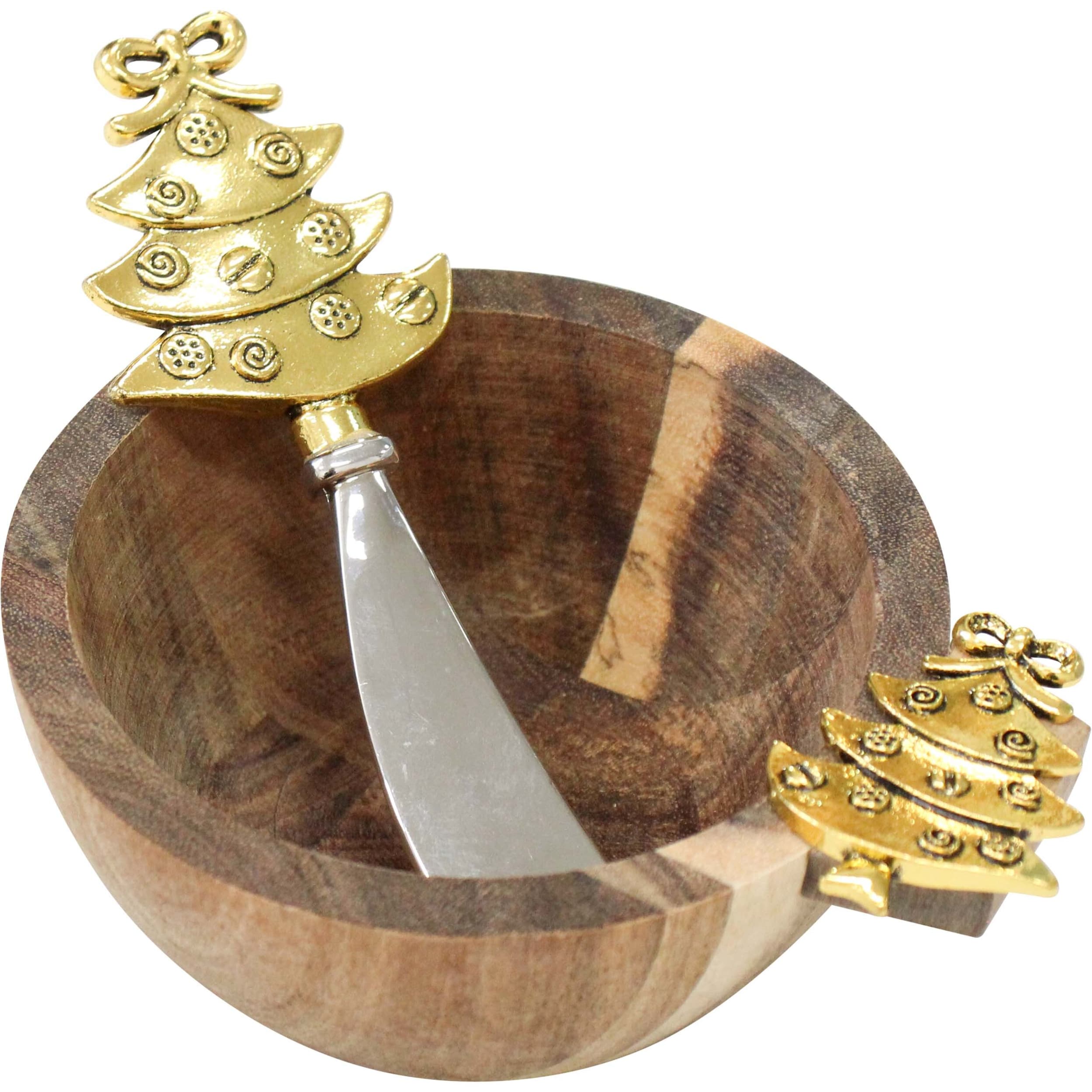 Lavida Home Christmas Acacia Wood Bowl & Spreader Set