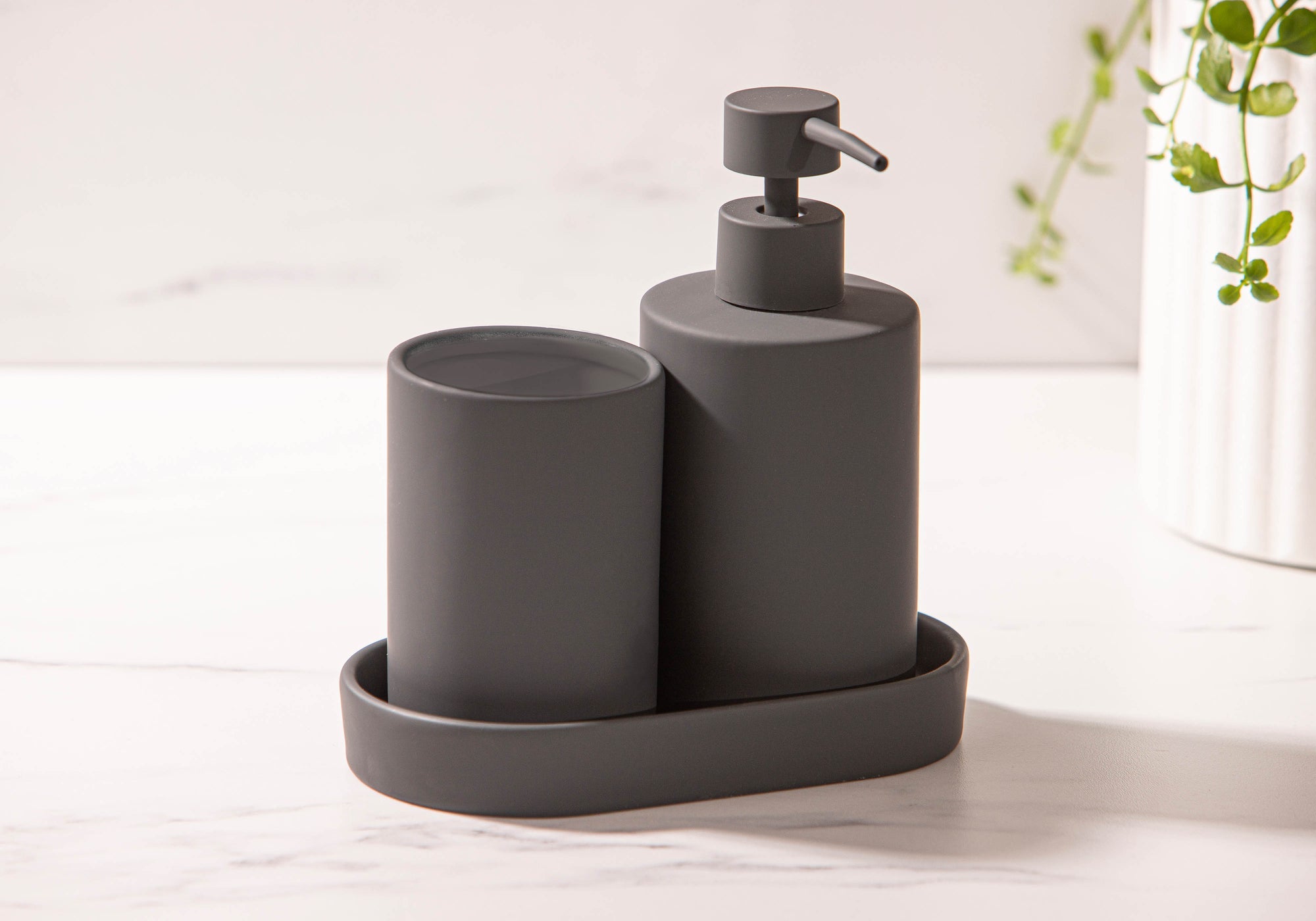 Ladelle Essentials Charcoal 3pc Bathroom & Kitchen Set