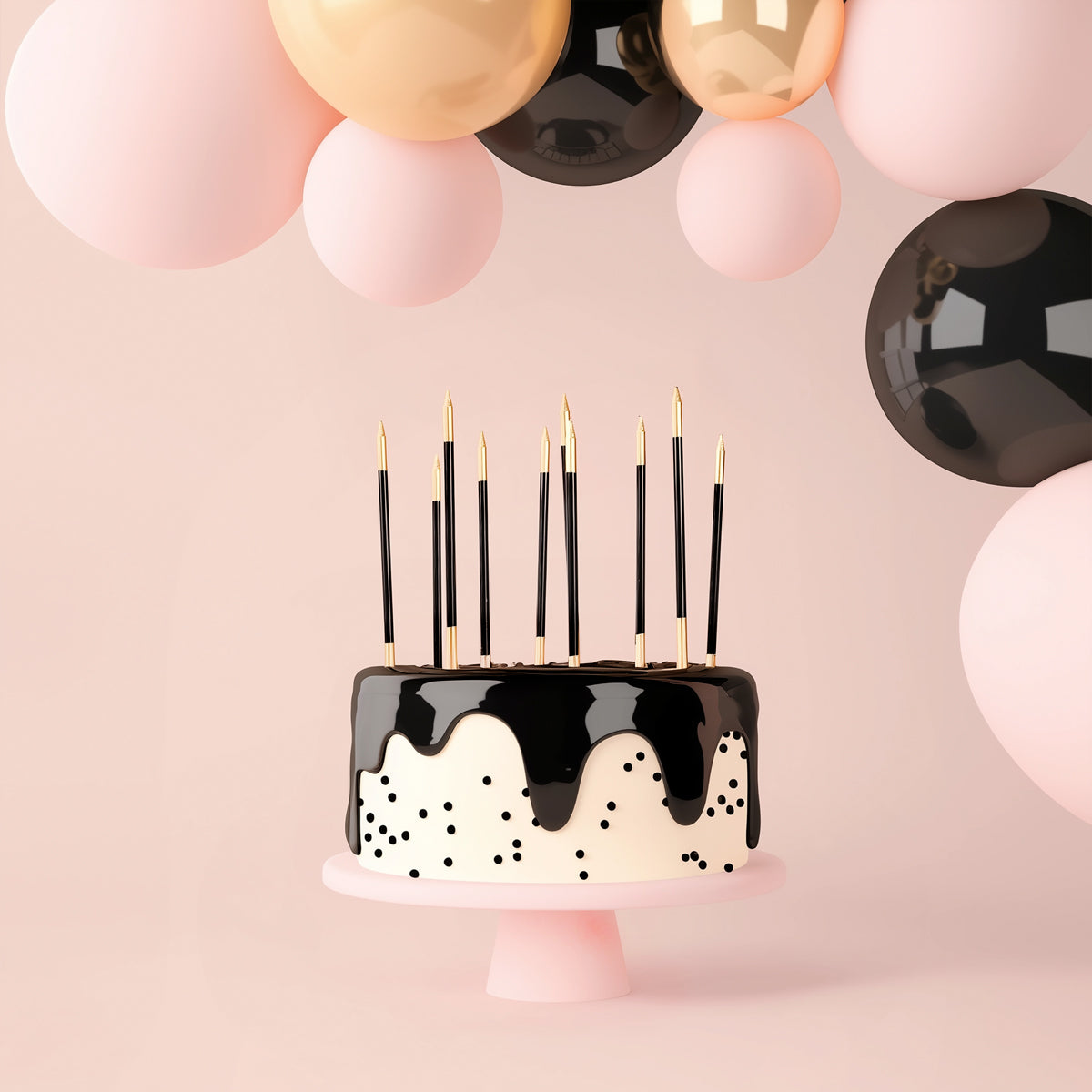 Cake & Candle Double Dipped Cake Candles Gold & Black 15cm 12 Pack