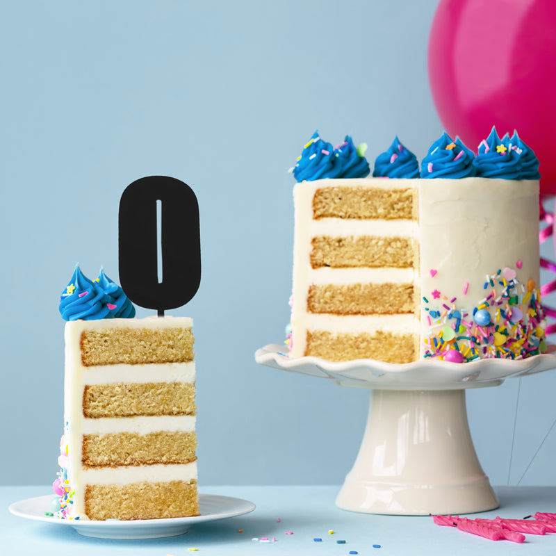 Cake & Candle Mega Number 0 Cake Topper Black