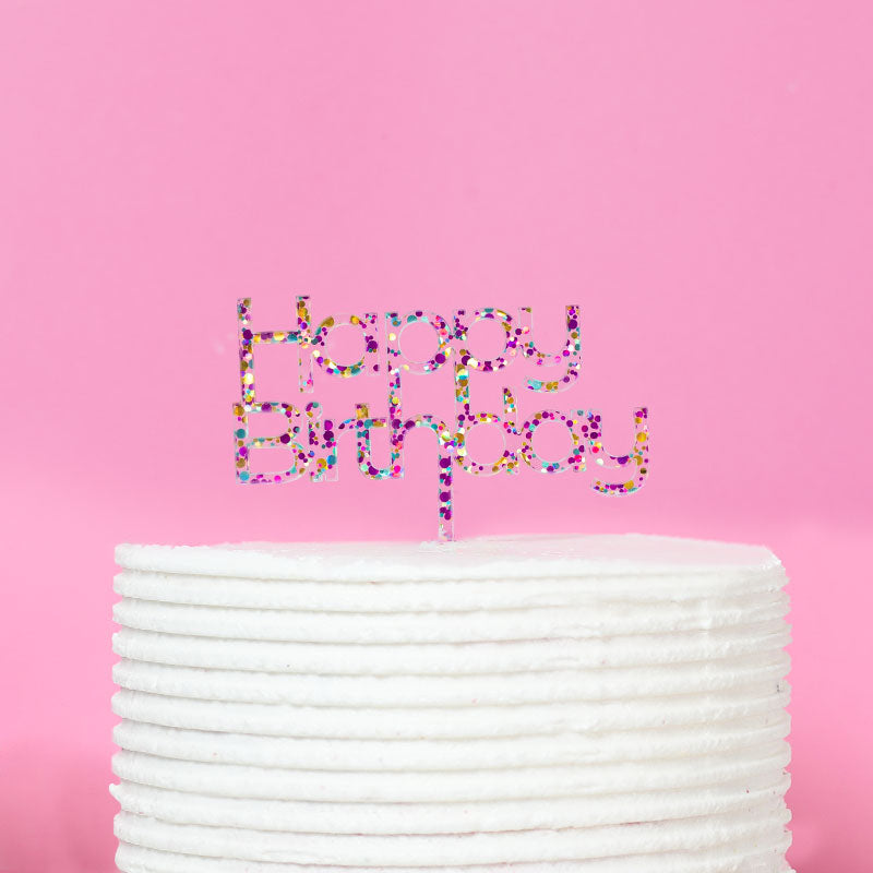 Cake & Candle Rainbow Glitter Happy Birthday 2 Cake Topper