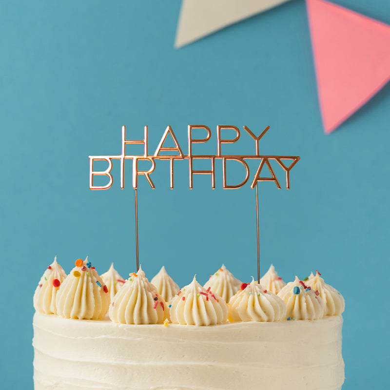 Cake & Candle Metal Cake Topper Caps Happy Birthday Rose Gold
