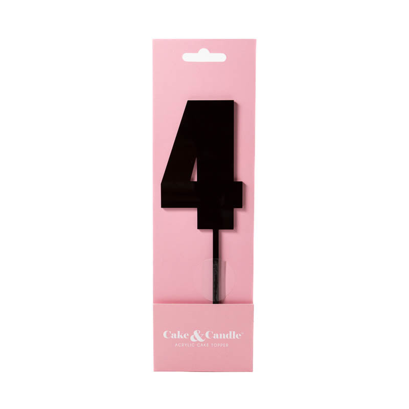 Cake & Candle Mega Number 4 Cake Topper Black