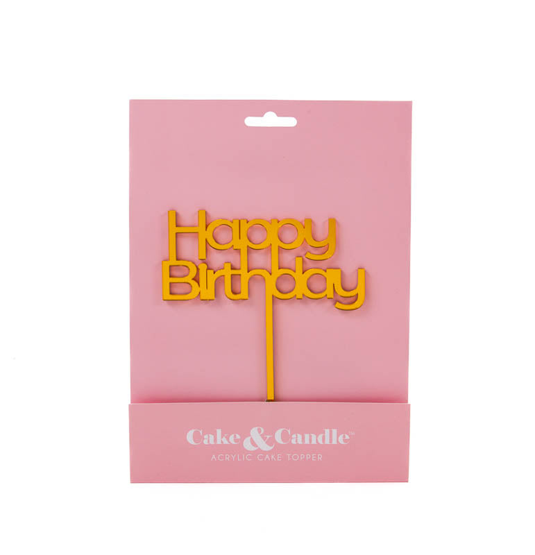 Cake & Candle Mirror Happy Birthday 2 Cake Topper Gold
