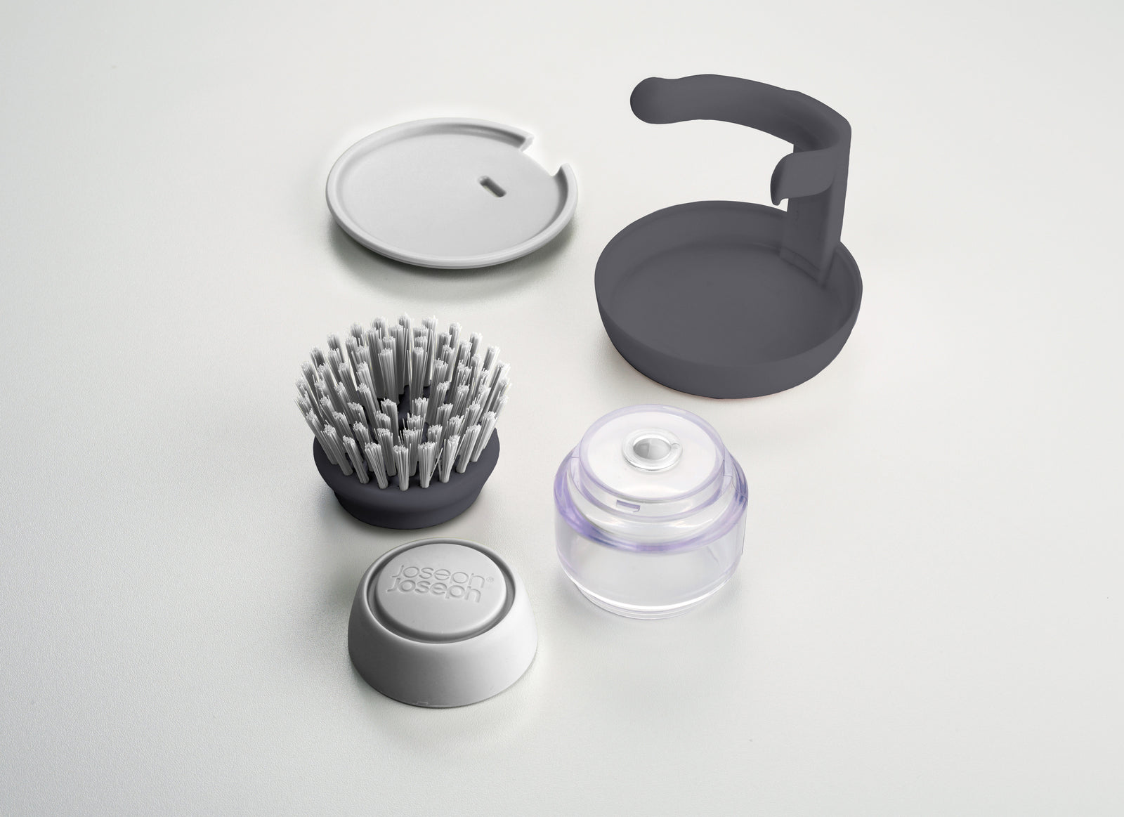 Joseph Joseph Palm Scrub Soap Dispensing Washing-Up Brush With Storage  Stand - Grey