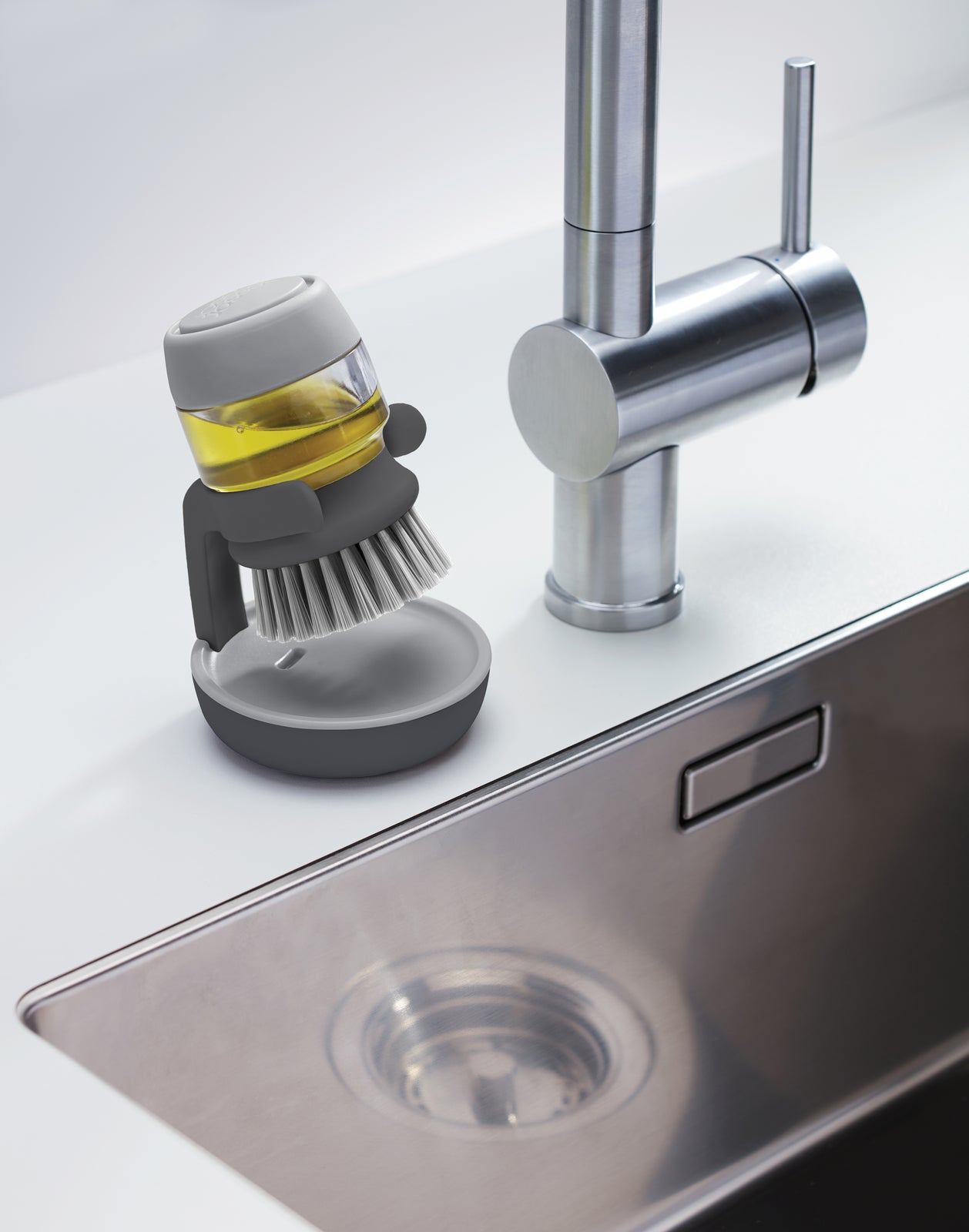 Joseph Joseph Palm Scrub Soap Dispensing Washing-Up Brush With Storage  Stand - Grey