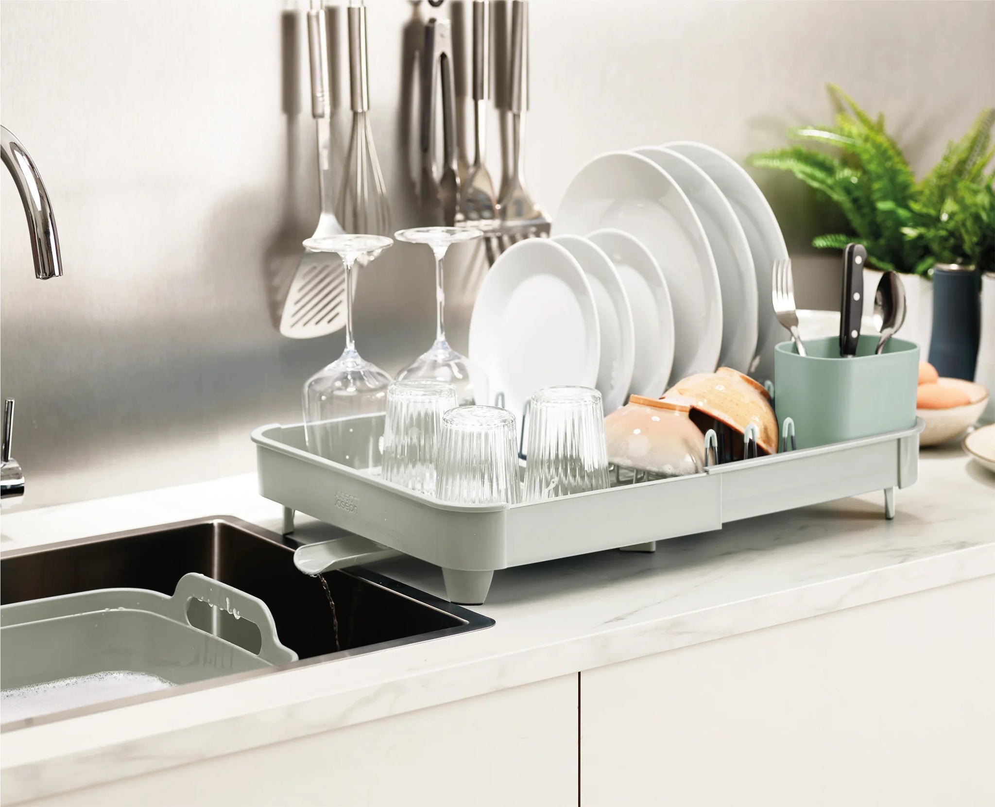 Joseph Joseph Extend Expandable Dish Rack - Light Stone/Sage