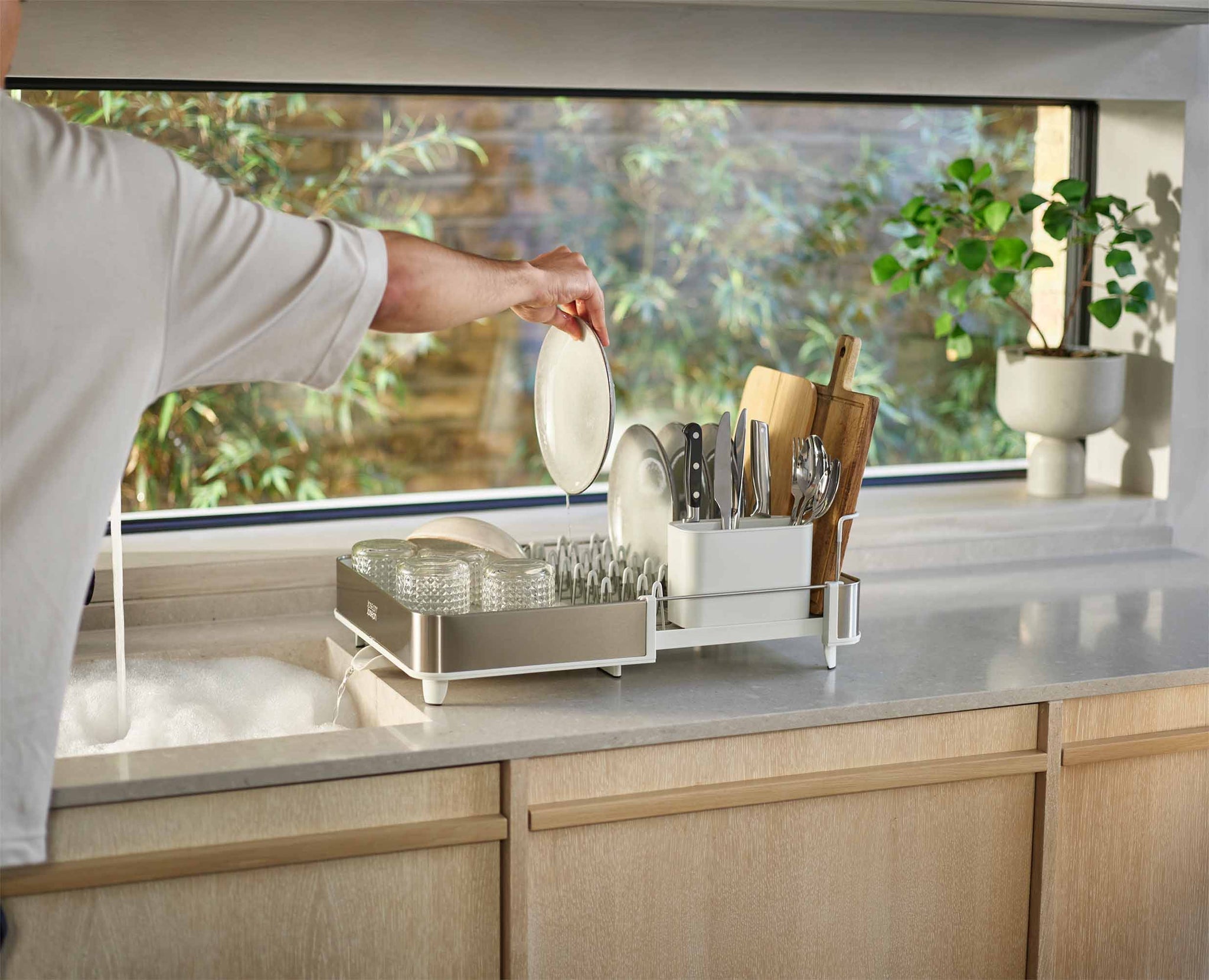 Joseph Joseph Extend™ Steel Expandable Dish Rack With Draining Spout -  Stone