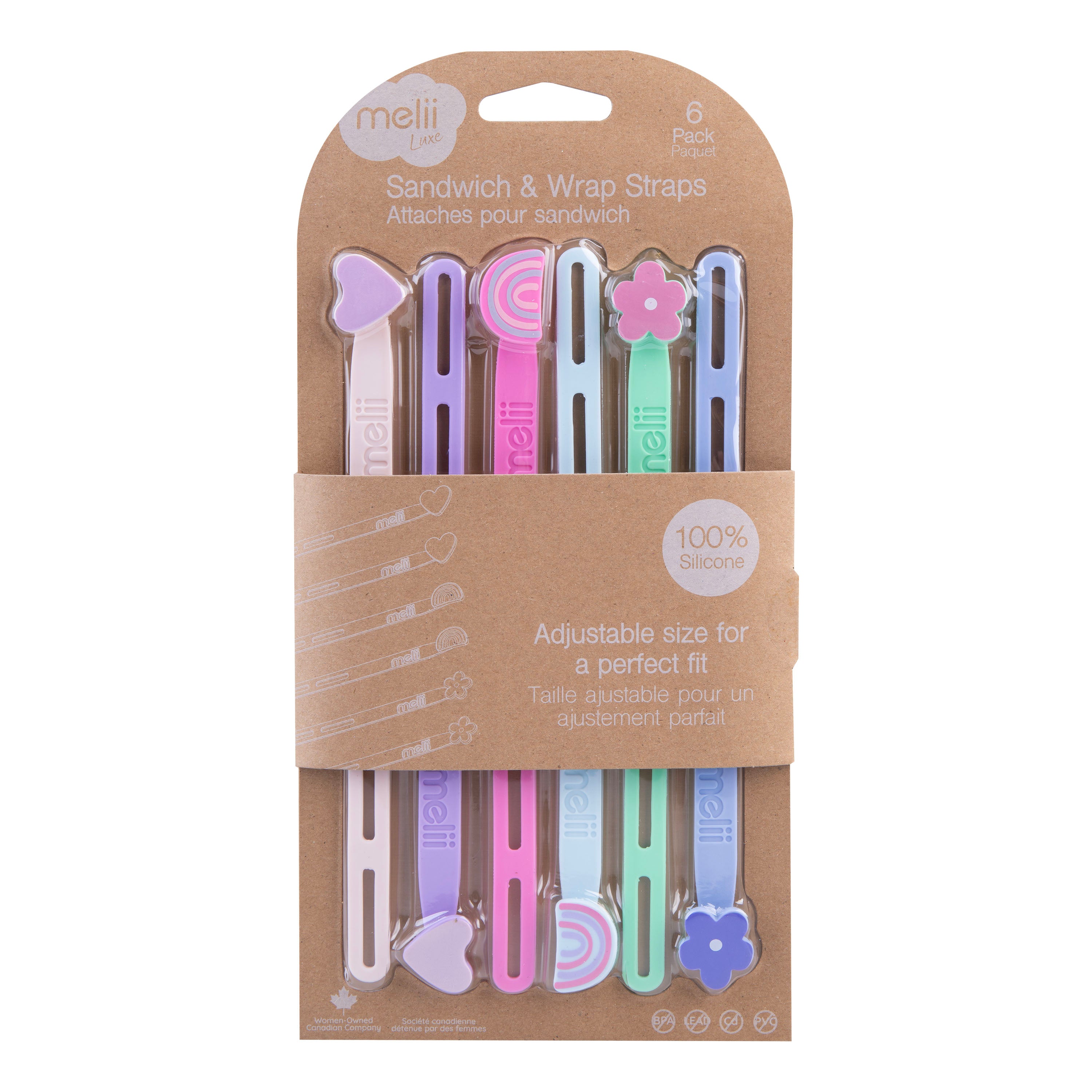 Melii Luxe Silicone Wrap Bands Set of 6 Flower, Heart & Rainbow