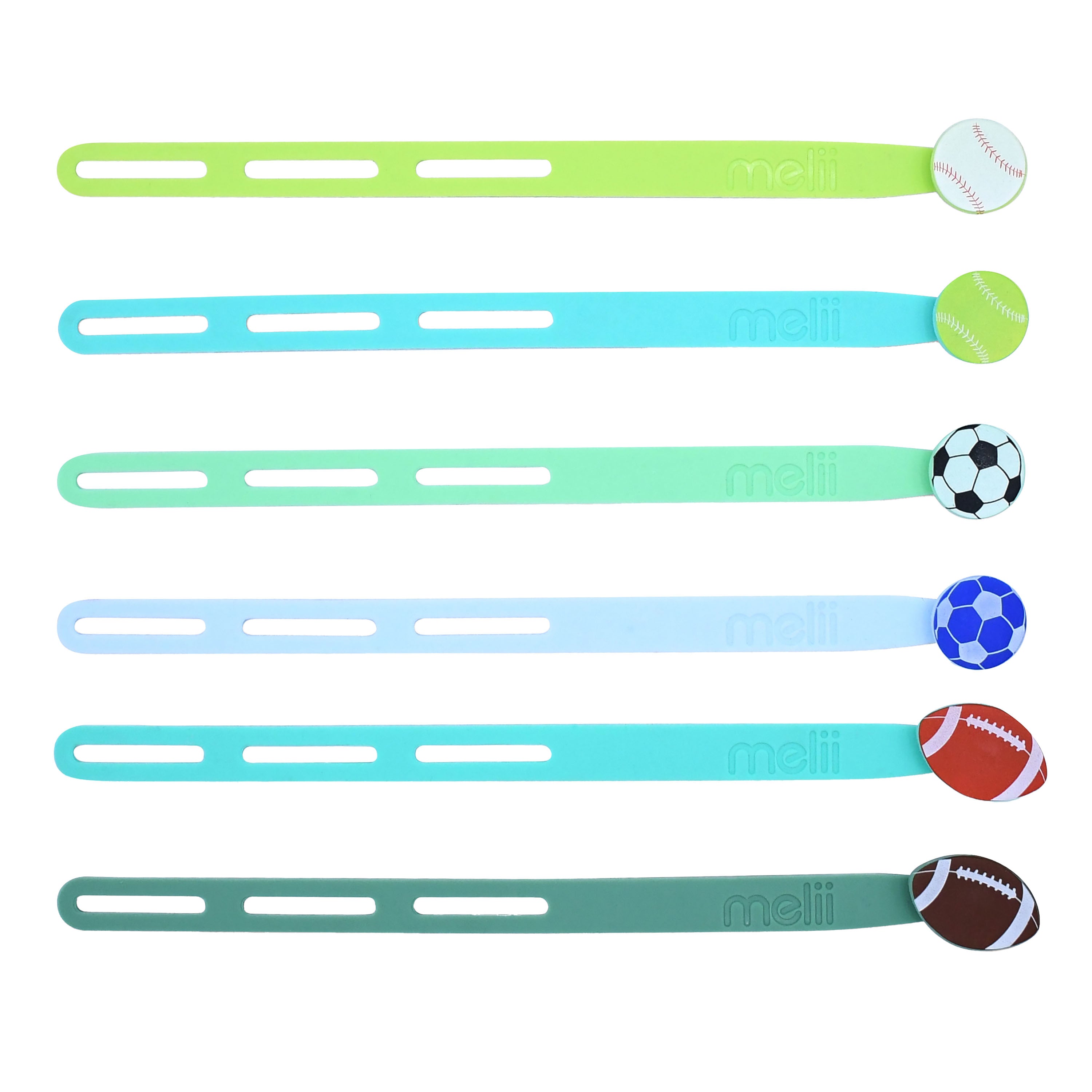 Melii Luxe Silicone Wrap Bands Set of 6 Sports Balls