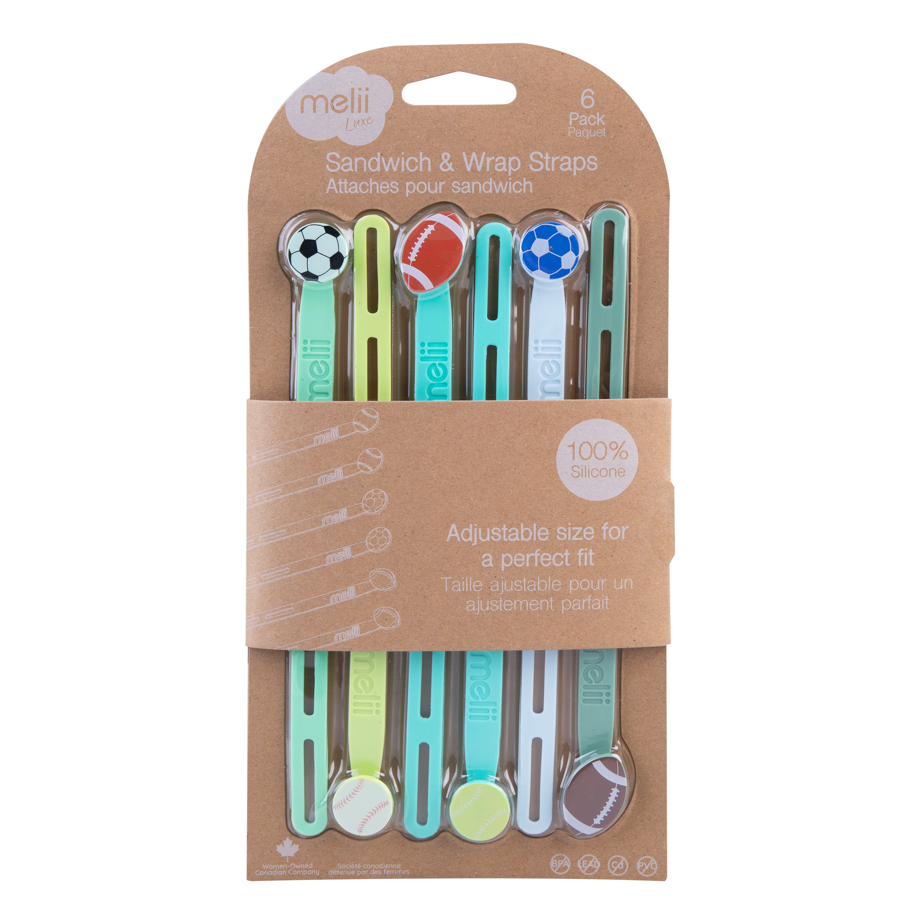 Melii Luxe Silicone Wrap Bands Set of 6 Sports Balls