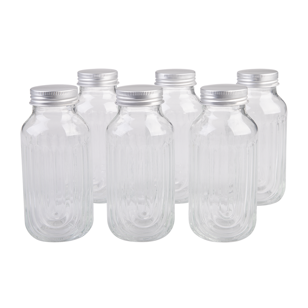 Melii Luxe Fluted Glass Juice Bottles 250ml (Set of 6)