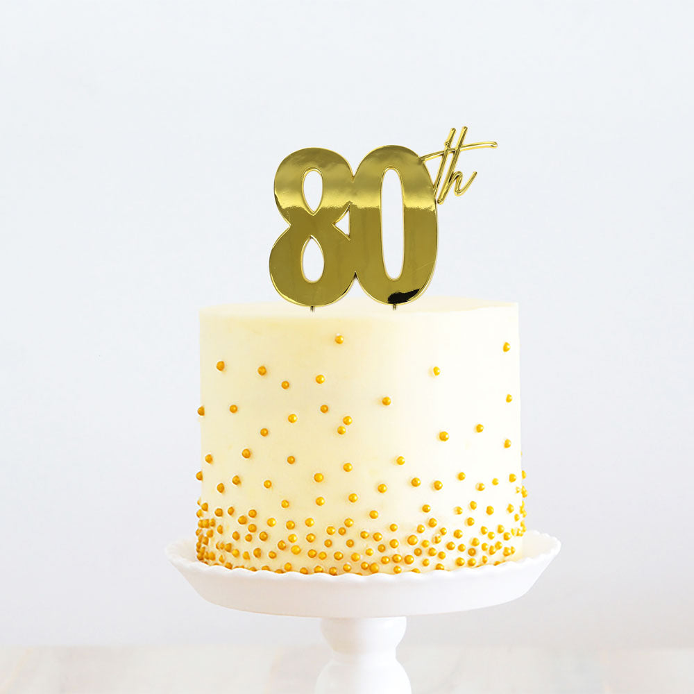 Cake & Candle Metal Cake Topper 80th Gold