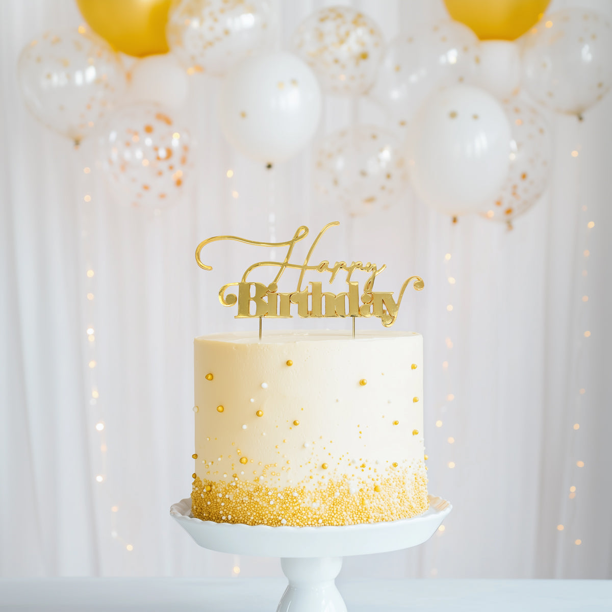 Cake & Candle Metal Cake Topper Happy Birthday 1 Gold