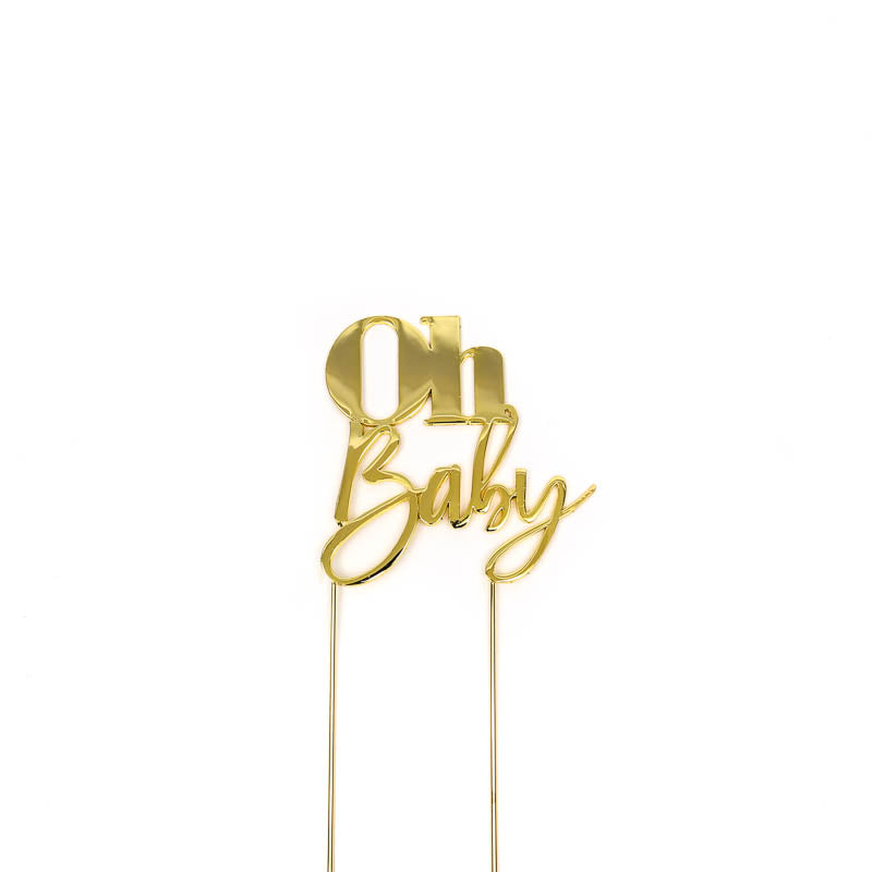 Cake & Candle Metal Cake Topper Oh Baby Gold