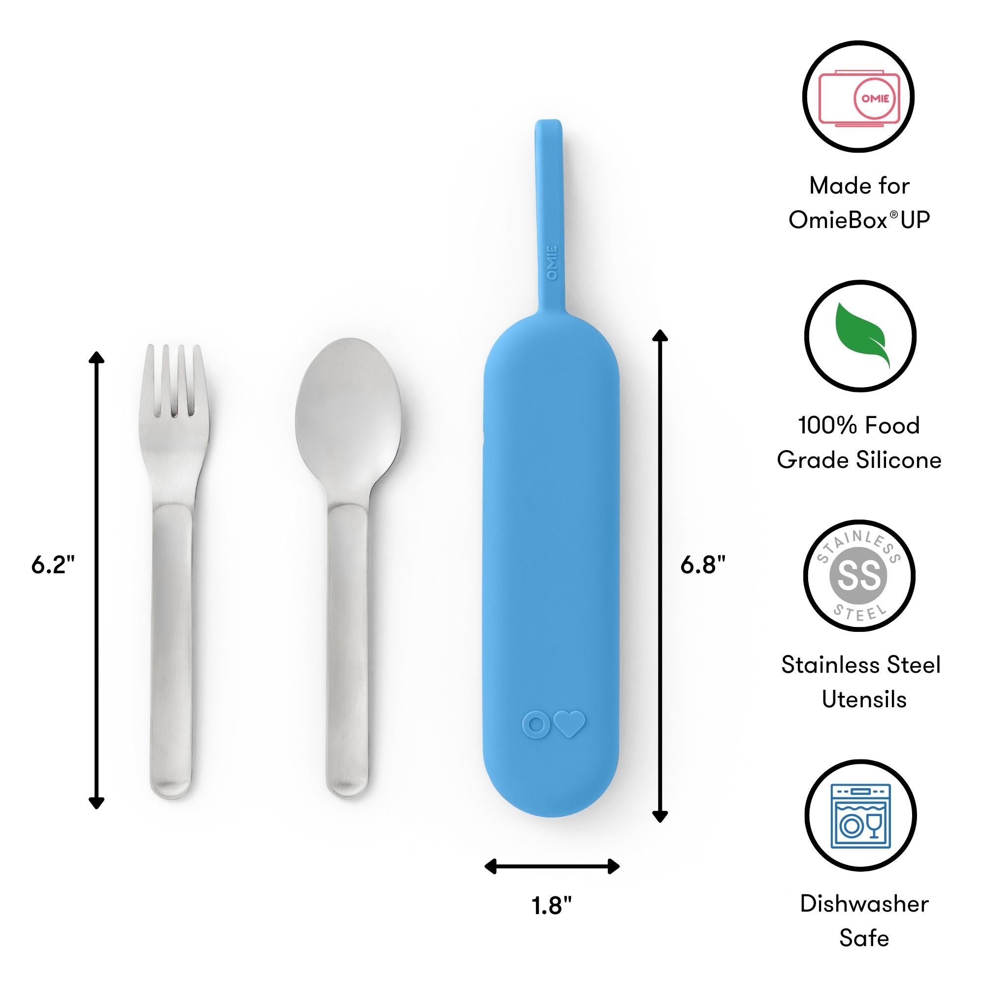 OmieBox UP Stainless Steel Utensil 3 Piece Set - Azure