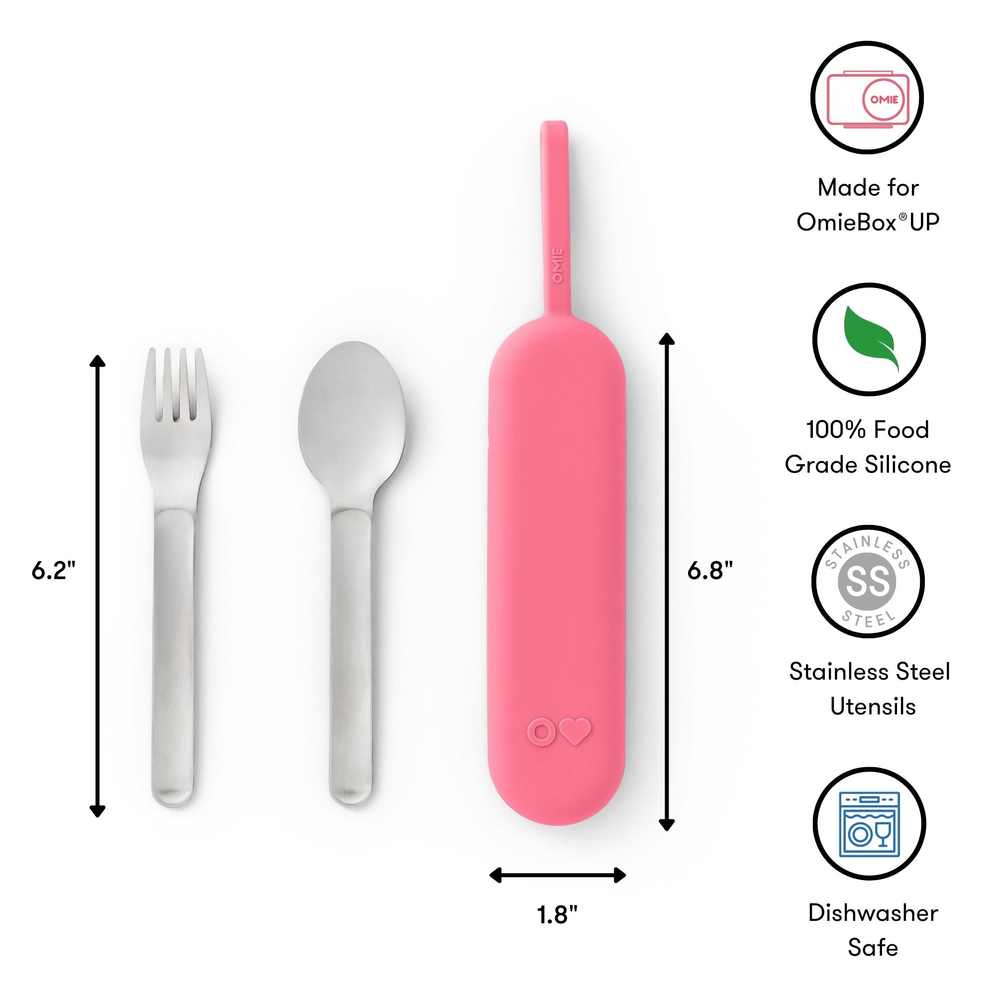 OmieBox UP Stainless Steel Utensil 3 Piece Set - Blush