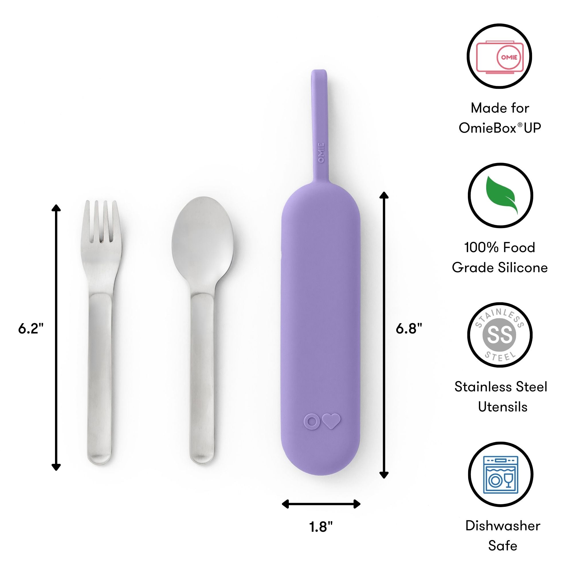 OmieBox UP Stainless Steel Utensil 3 Piece Set - Violet