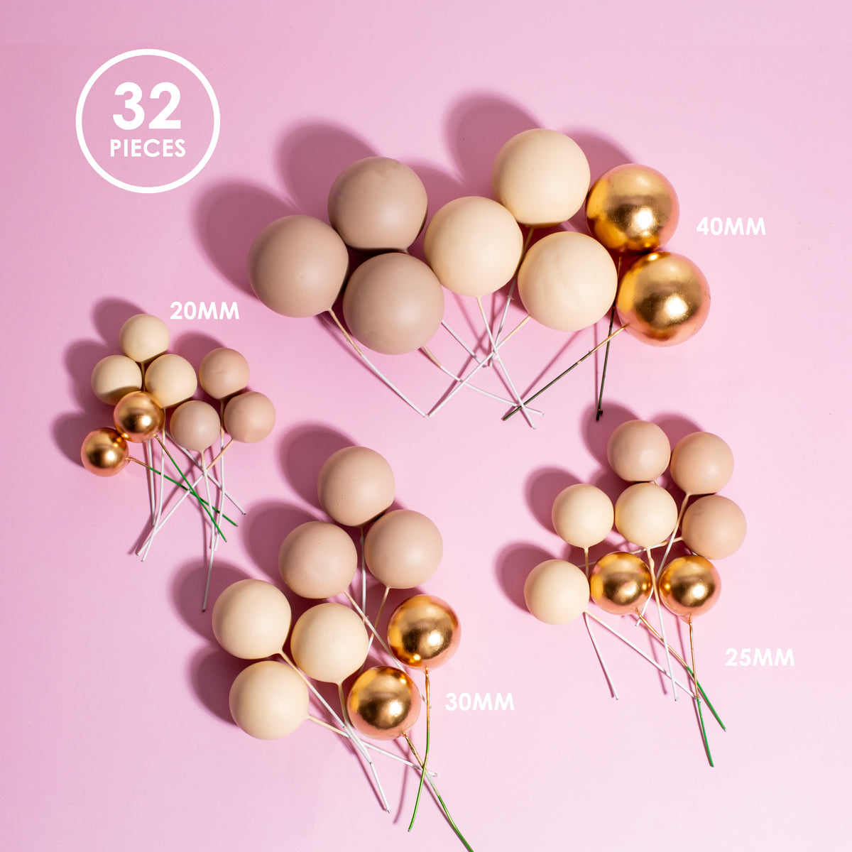 Sprinks 32 Cake Ball Toppers Champagne Gold