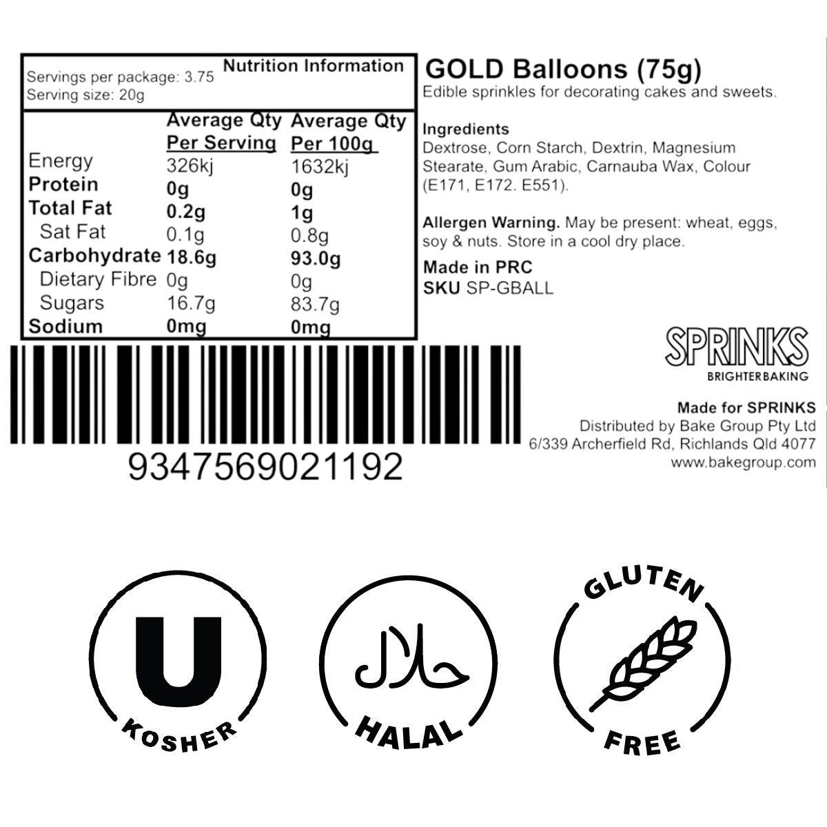 Sprinks Balloons Gold 75g