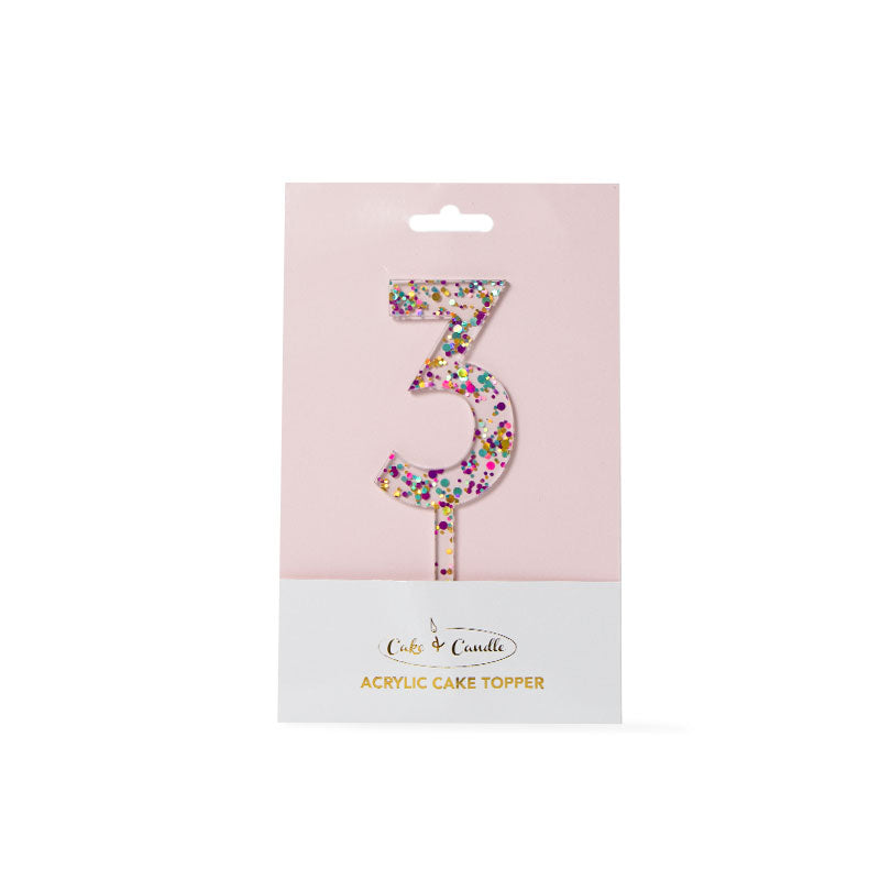 Cake & Candle Glitter Number 3 Cake Topper Rainbow